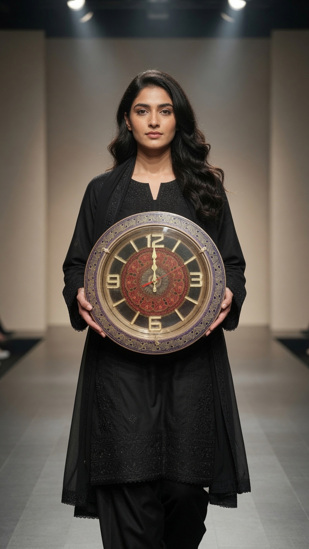 Naqshi lacquer wall clock with brass numerals