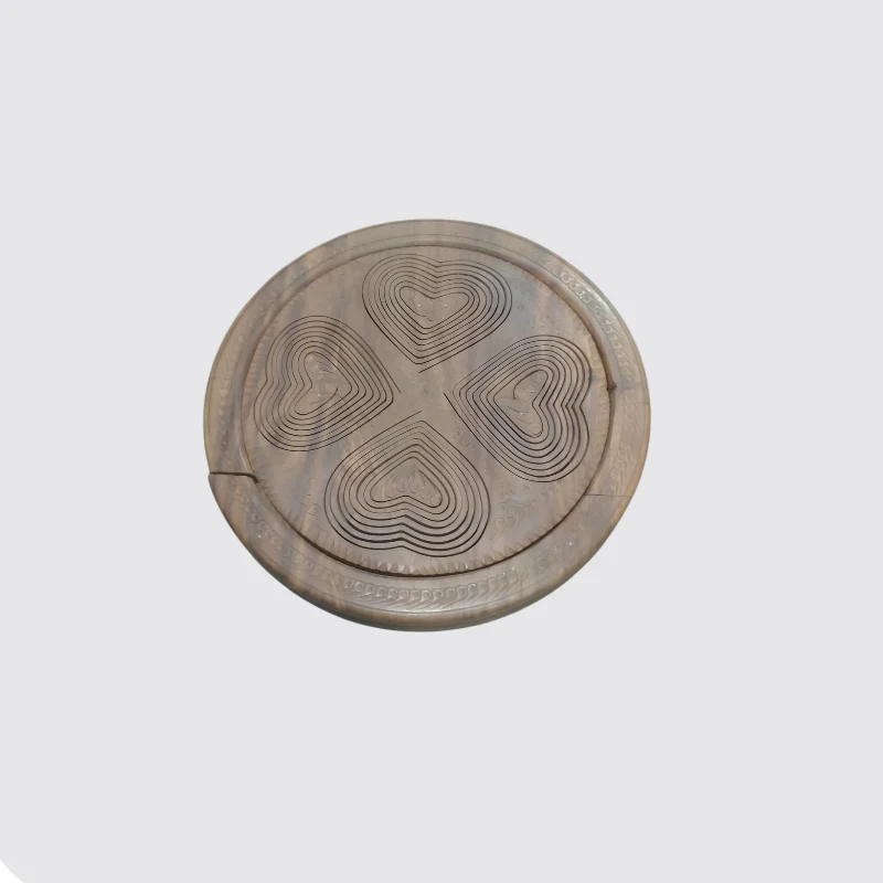 Six sheesham coasters stacked in a turned wooden holder with a carry handle