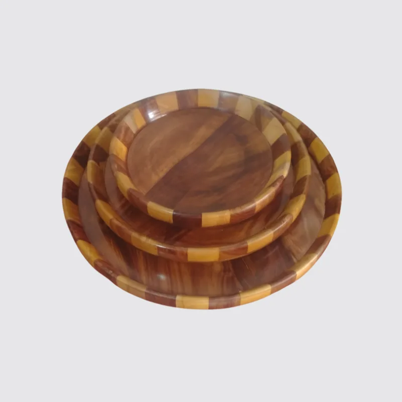 Handcrafted Sheesham Wood Plates Set of 3 for Serving and Decor