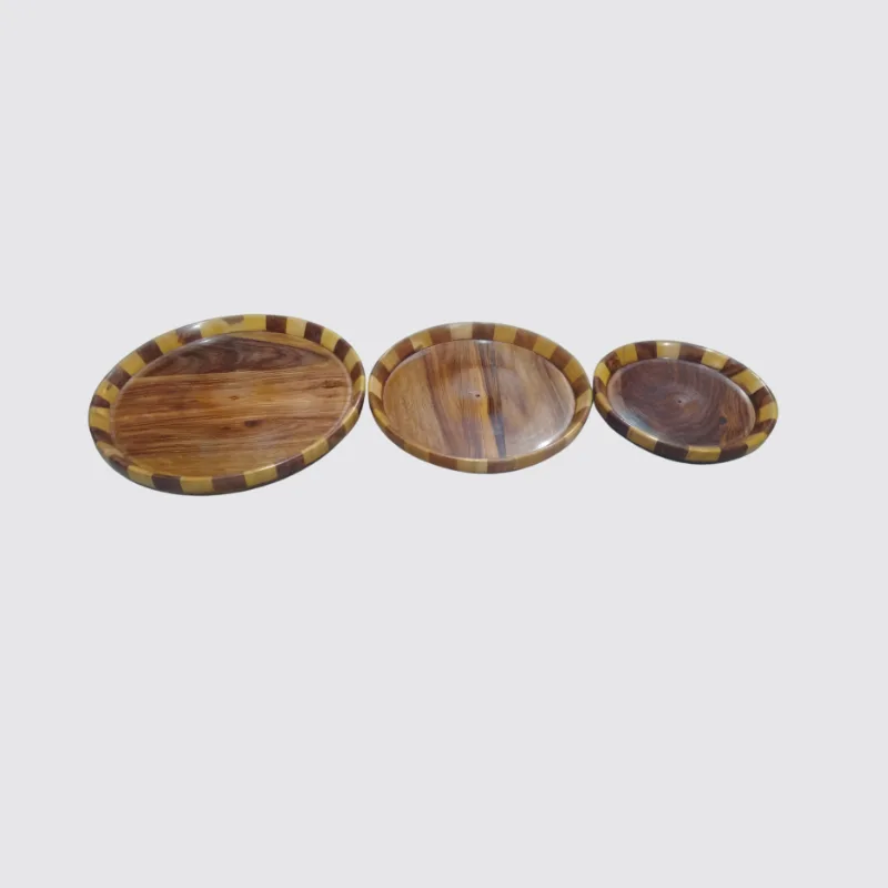 Handcrafted Sheesham Wood Plates Set of 3 for Serving and Decor
