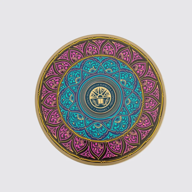 Ten inch lacquered plate with a scratched medallion at the centre