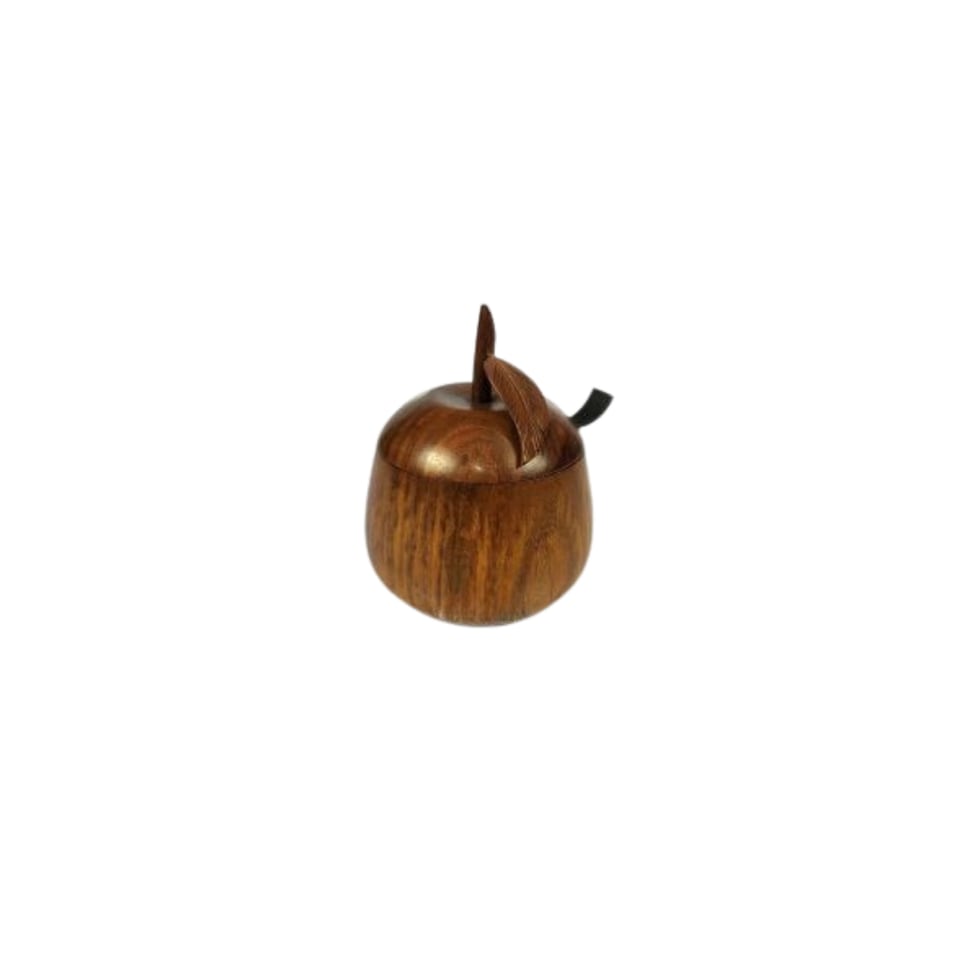 Small sheesham box turned in the shape of an apple with a leaf on the lid