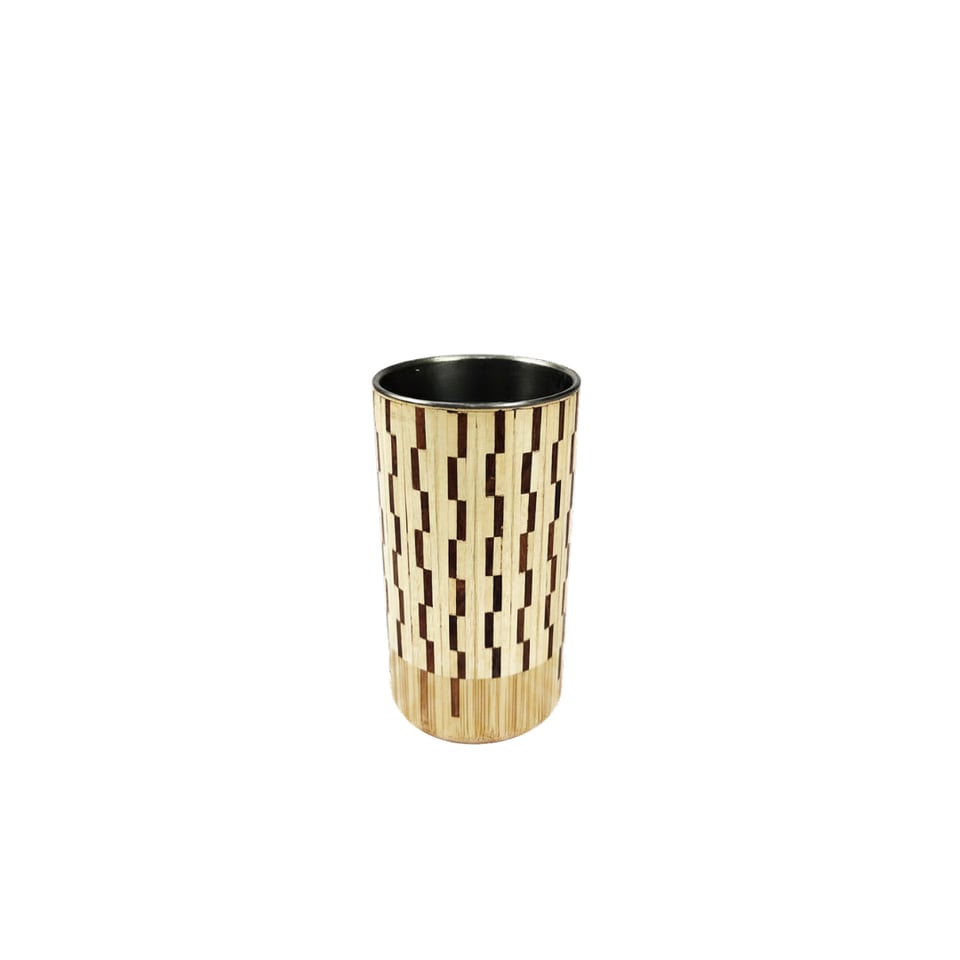 Tall sheesham wood tumbler with a steel liner visible at the rim